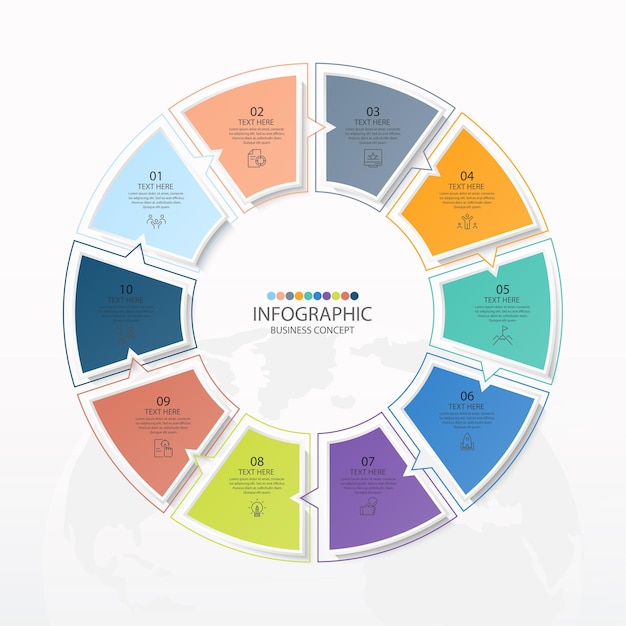 Basic circle infographic template with 10 steps, process or options