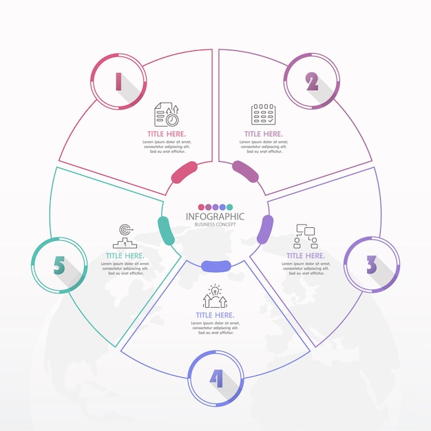 Basic circle infographic template with 5 steps, process or options, process chart, Used for process diagram, presentations, workflow layout, flow chart, infograph. Vector eps10 illustration.