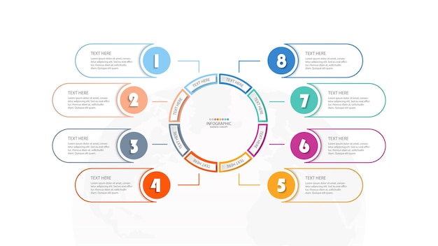 Basic circle infographic template with 8 steps process or options process chart Used for process diagram presentations workflow layout flow chart infograph Vector eps10 illustration