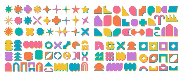 Basic decorative brutalism signs collection art minimal futuristic flat silhouette shape shadow