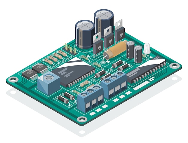basic electronic components circuit engineering design symbols learning concept isometric