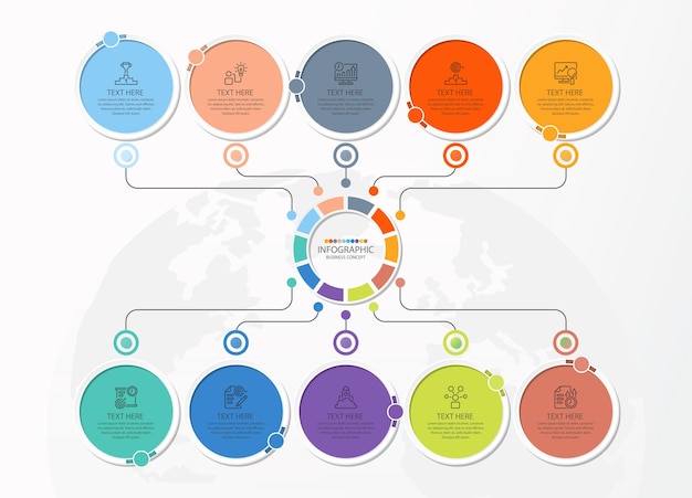 Basic infographic template with 10 steps process or options process chart