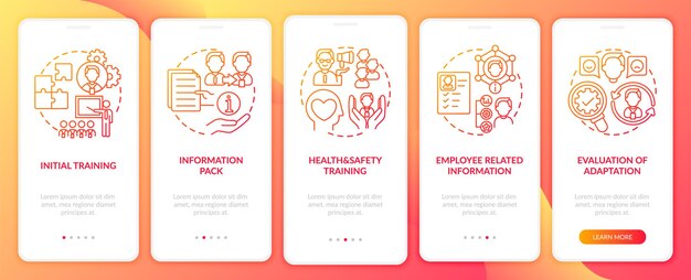 Basic information pack of company onboarding mobile app page screens set
