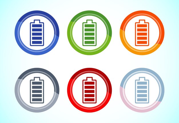 Battery icon design illustration Battery charging sign and symbol 6 color button design set