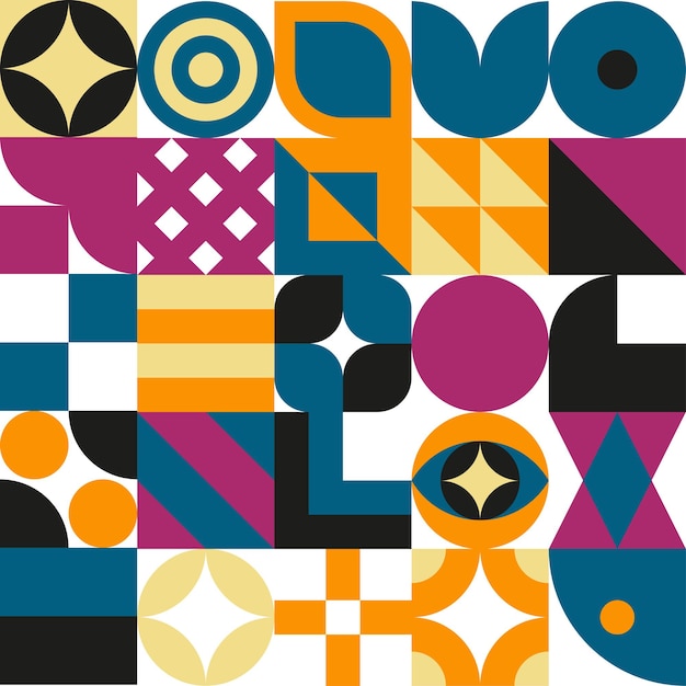 bauhaus geometric design with eyes elements. primitive modern shapes and forms. vector interior posters, covers, banners.