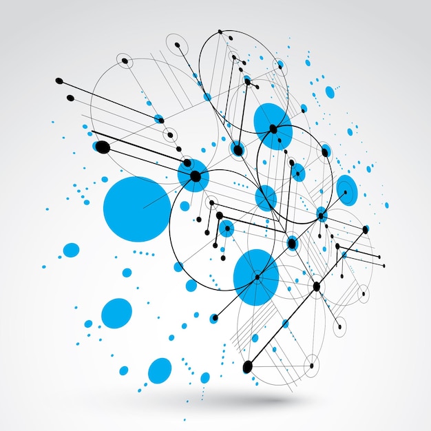 bauhaus retro wallpaper, perspective blue art vector background made using grid and circles. geometric graphic 1960s illustration can be used as booklet cover design.