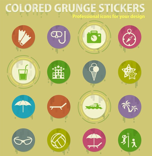 Beach colored grunge icons