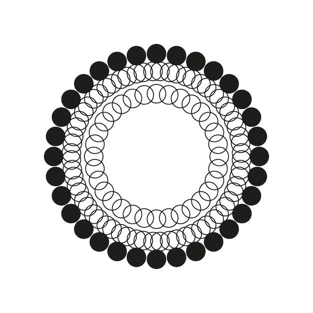 Beaded circle icon Round ornament vector Black white pattern Abstract decorative form