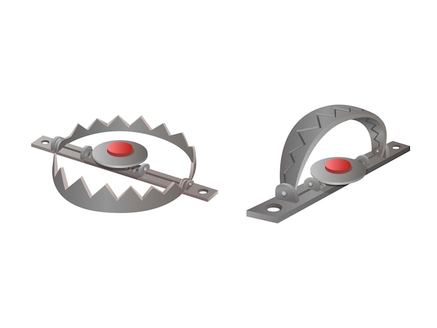 Bear foot trap animal hunting equipment symbol set realistic illustration vector