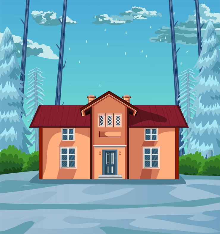 Beautiful landscape, House in the middle of the icy forest