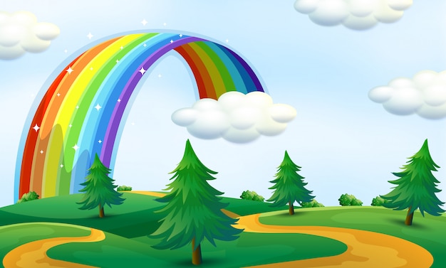 beautiful landscape with rainbow