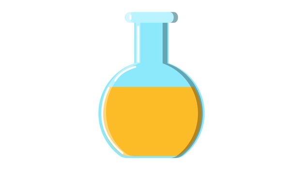 Beautiful medical yellow round glass chemical flask test tube with liquid for research scientific