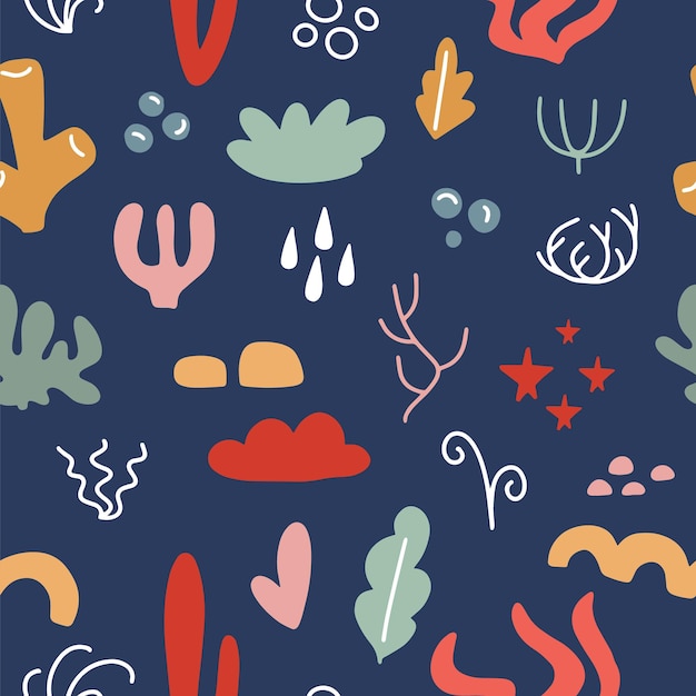 beautiful seamless pattern with seaweeds marine underwater plants sea background vector illustration