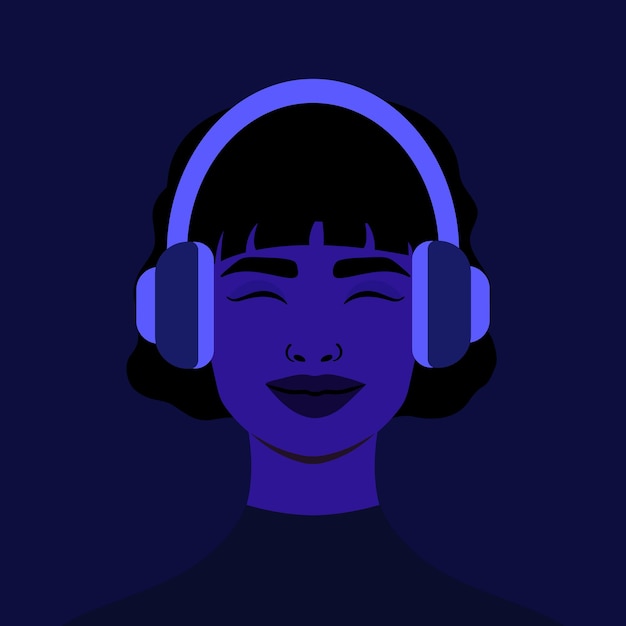 beautiful smiling girl in headphones listen to a music avatar vector illustration