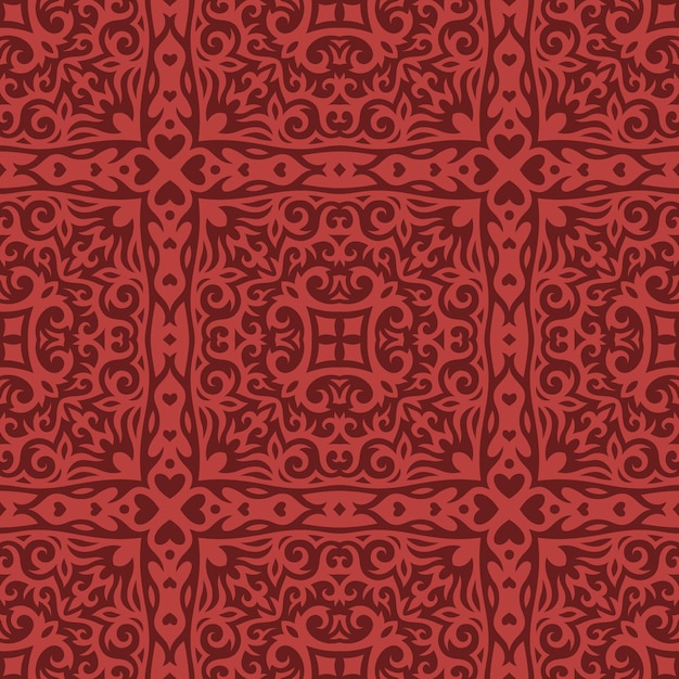 Beautiful valentines vector illustration with abstract red vintage seamless pattern on the dark background