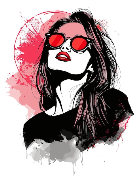beautiful woman in sunglasses fashion girl vector illustration for printing on a tshirt