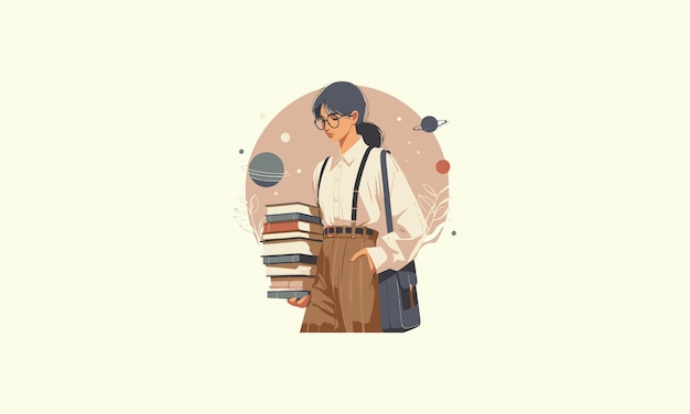 beauty women hold books vector illustration flat design
