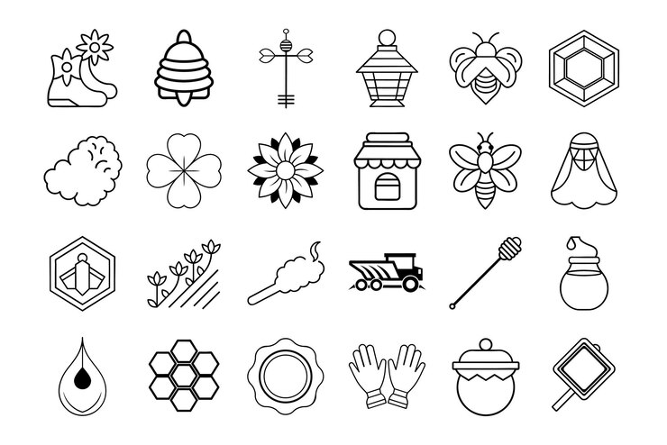 Bee Farm Line Art Icon Set Vector Illustrations