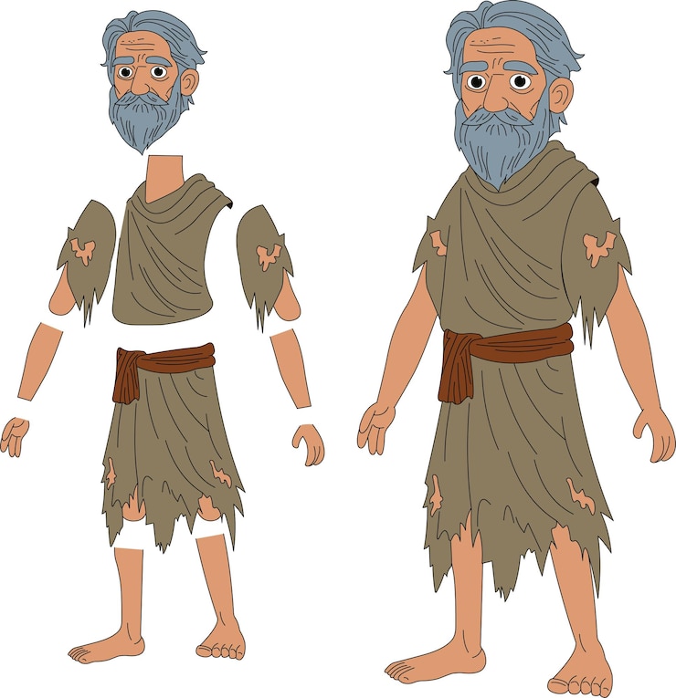 Vektör beggar old man model sheet