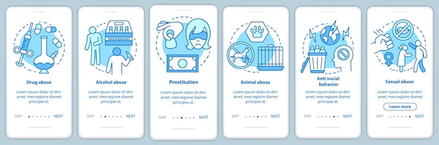 Behavioral problems onboarding mobile app page screen with linear concept