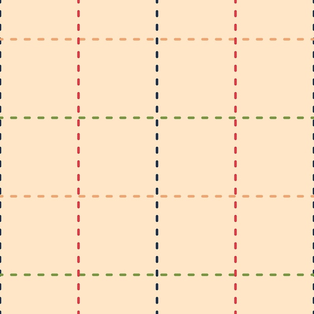 Beige checkered pattern with colorful dotted lines Seamless pattern Vector background
