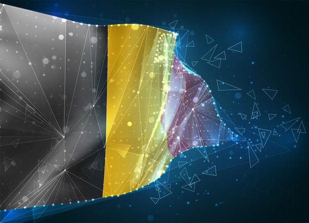 belgium, flag, virtual abstract 3d object from triangular polygons on a blue background
