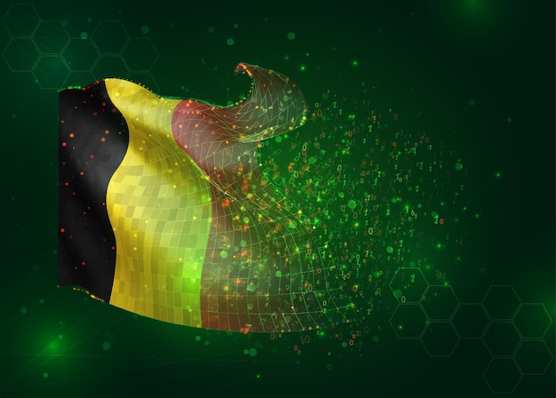 belgium on vector 3d flag on green background with polygons and data numbers