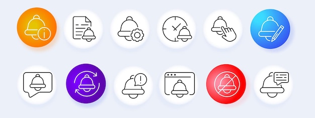 Bell set icon Alarm clock reminder file event scheduling setting notification ringtone silent mode important notice time management Punctuality concept Neomorphism style Vector line icon