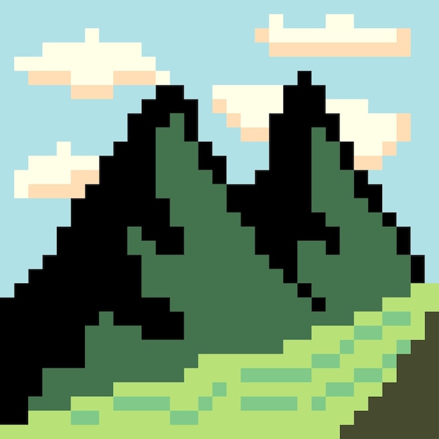 Berg- och flodlandskap i pixelkonststil