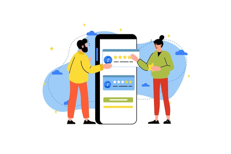 Vektör best feedback concept with people scene in the flat cartoon style team of creative workers get great reviews for their project vector illustration