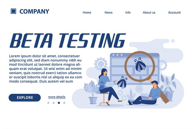 Betatestning illustration Lämplig för webblandningssida, ui, mobilapp, banner mall. Vektor