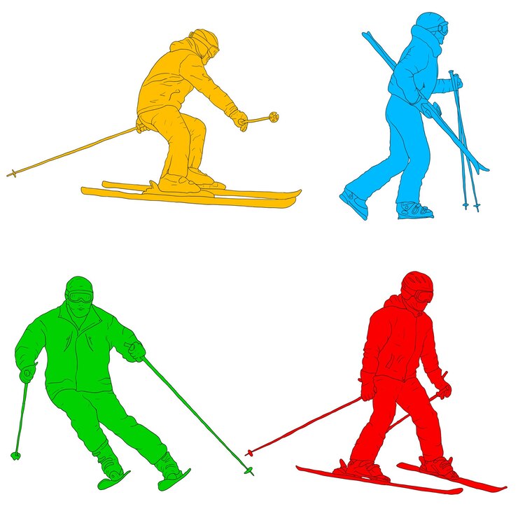 Vektör beyaz arka plan illüstrasyonunda snowboardcuların siluetlerini ayarlayın