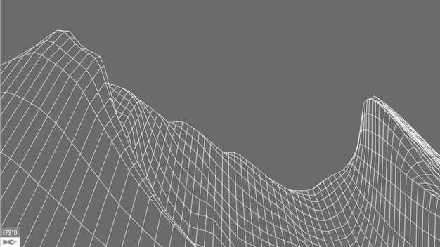 Beyaz arka plan üzerinde tel kafes manzara Soyut geometrik vektör teknolojisi arka planı 3D vektör dijital arka plan