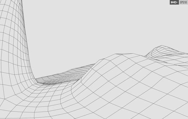 Beyaz arka plan üzerinde tel kafes manzara Soyut geometrik vektör teknolojisi arka planı 3D vektör dijital arka plan