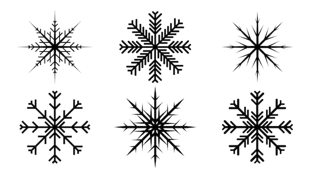 Beyaz arka planda kar taneleri siyah simgeler Düz stil vektör çiziminde Noel öğeleri seti