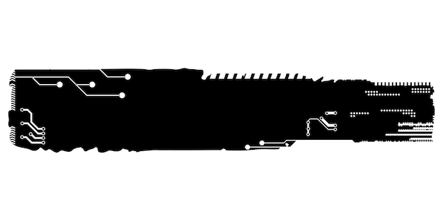 Beyaz üzerine izole edilmiş, teknoloji stilinde dikdörtgen design element silüeti. Kopyalama alanı olan uzun teknoloji plakası. Klip sanatı