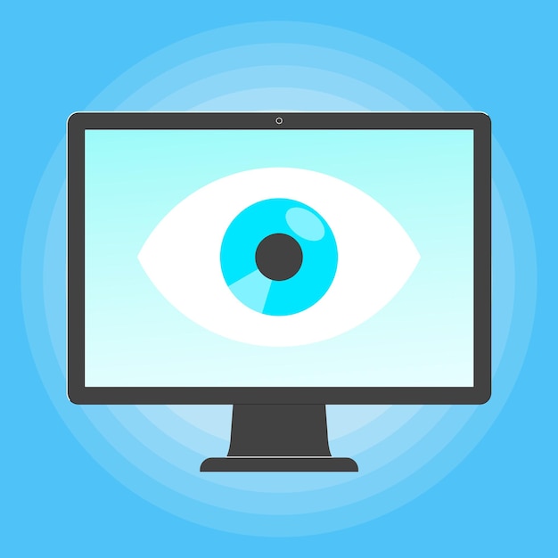 Big brother concept spying with big eye on the screen of PC monitor