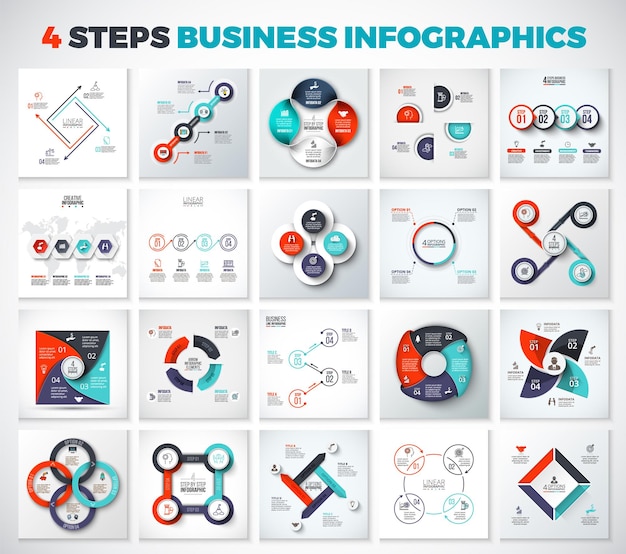 big collection of vector arrows squares circles and other elements for infographic with 4 options