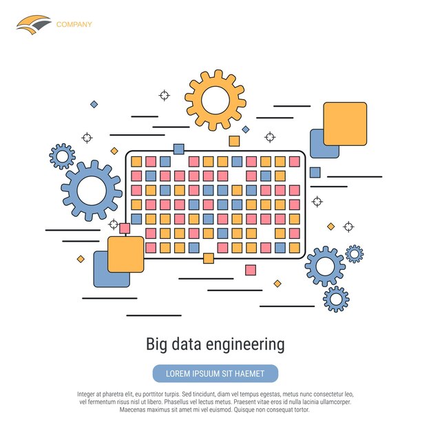 Big data engineering flat contour style vector concept illustration