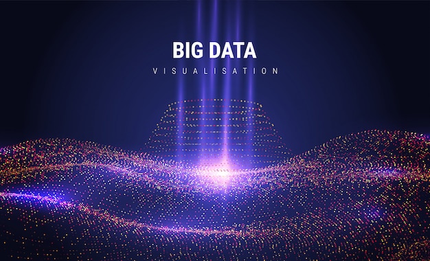 Big data. Futuristic info graphics aesthetic design. Visual information complexity. Intricate data threads plot. Business analytics representation. wave points fractal grid. Sound visualization.
