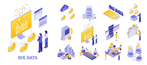 Big data icons and illustration in isometric view