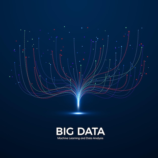 Big Data Machine Learning og Data Analyse. Digital Teknologi Visualisering. Dot og Connection Lines. Data Flow Analyser og Processing Information.