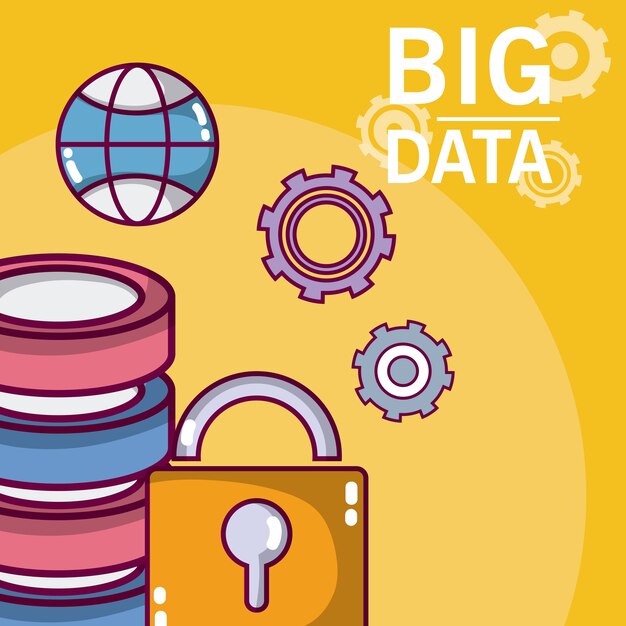 big data padlock with disks and gears 