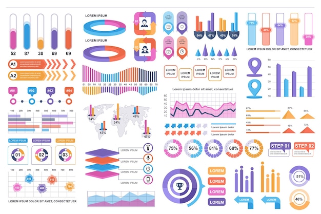 big set infographic elements data visualization vector design template timeline infographics