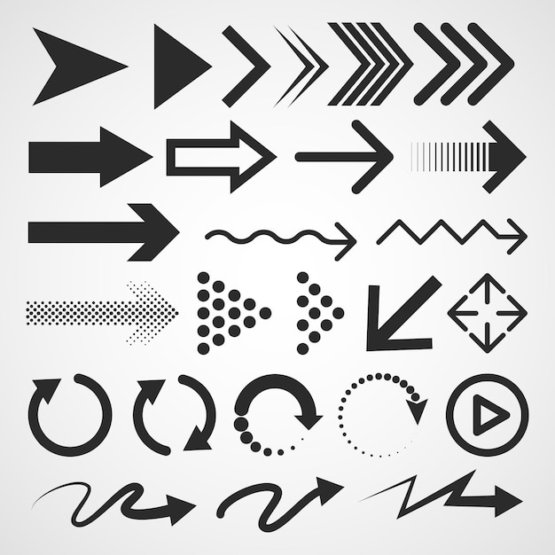 Big set of black arrows Vector illustration Arrows collection isolated on light background