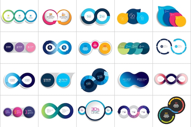 Big set of circle round diagrams steps charts infographic schemes