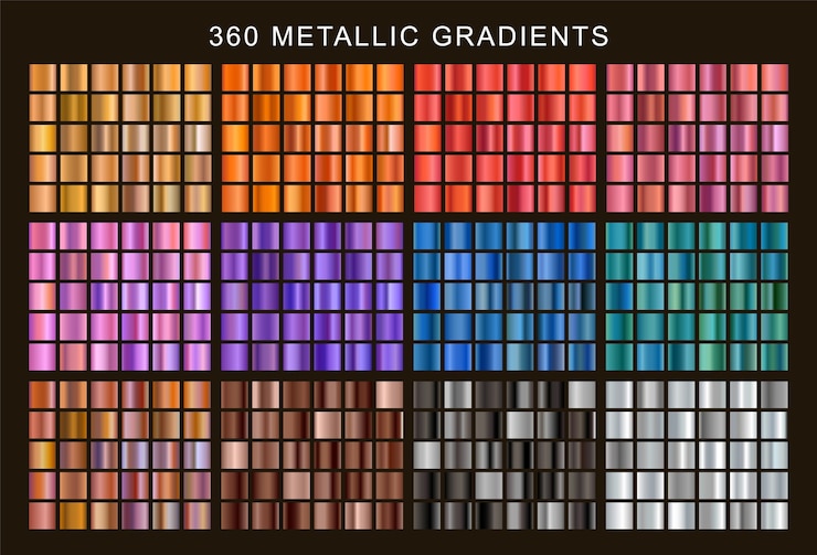 Vektör big set of colorful metallic gradients.
