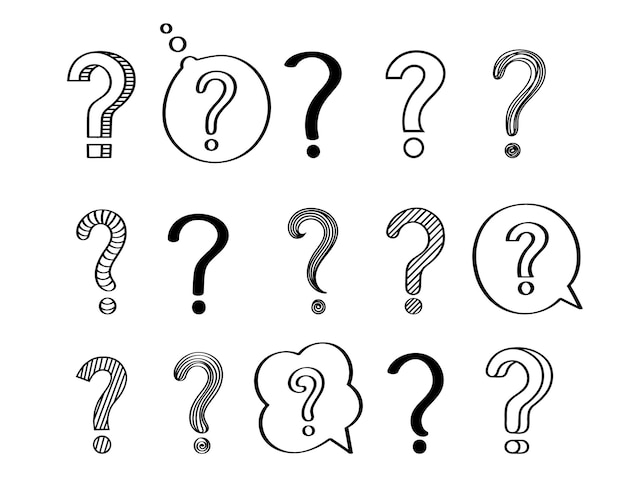 Big set of hand drawn question marks different shape Flat vector illustration