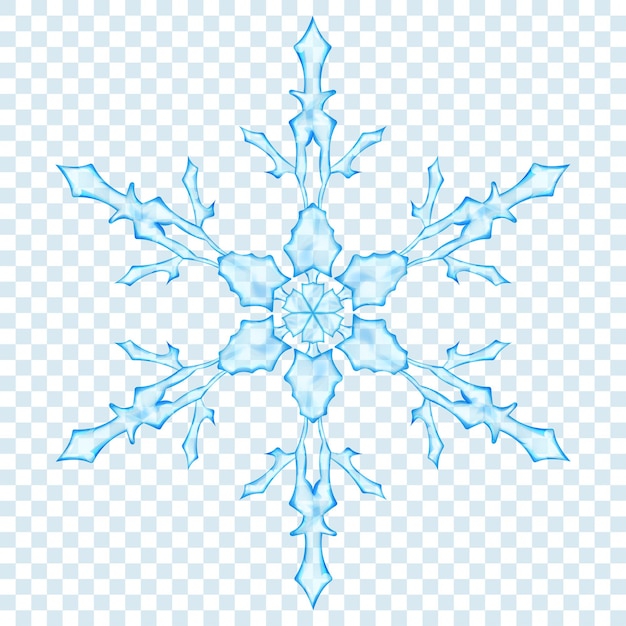 Big translucent Christmas snowflake in light blue colors on transparent background