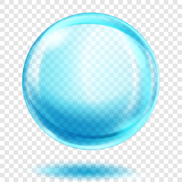 Big translucent light blue sphere with glares and shadow on transparent background. Transparency only in vector format